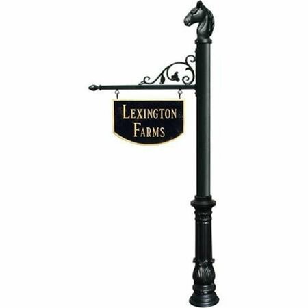 EQUESTRIAN Hanging Ranch Sign Post with Ornate Base & Horsehead Finial, Black SNPST-701-BL